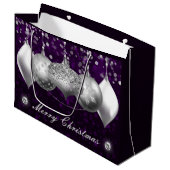 シルバーエレガントグリッターバウブルズメリークリスマス ラージペーパーバッグ (正面アングル)