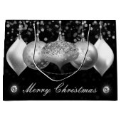 シルバーエレガントグリッターバウブルズメリークリスマス ラージペーパーバッグ (正面)