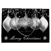 シルバーエレガントグリッターバウブルズメリークリスマス ラージペーパーバッグ (裏面)
