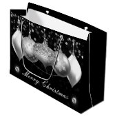 シルバーエレガントグリッターバウブルズメリークリスマス ラージペーパーバッグ (正面アングル)