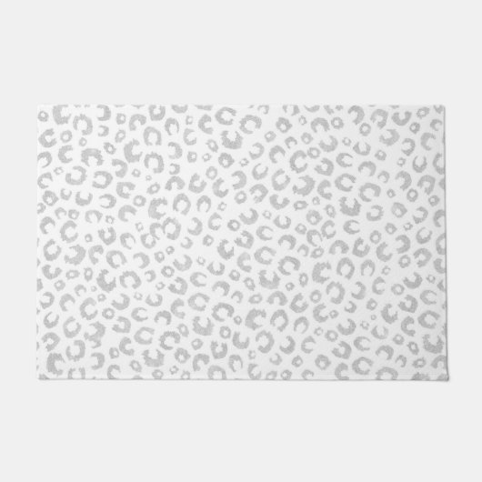 シルバーエレガントグリッターヒョウ柄 ドアマット (正面)