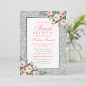 シルバーエレガントグリッターフローラスウィート16誕生日 招待状 (スタンド正面)