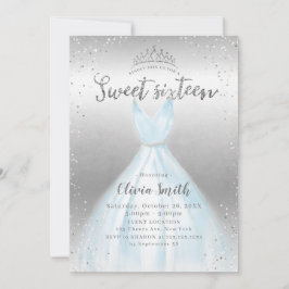 シルバーエレガントグリッターブルードレススウィート16 招待状