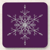 シルバーエレガントグリッターホリデースノーフレークパープル コースター (正面)