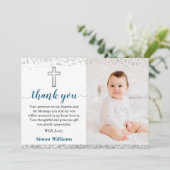 シルバーエレガントグリッターボーイバプテスマ写真 サンキューカード (スタンド正面)