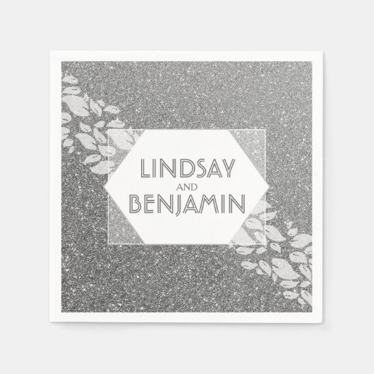 シルバーエレガントグリッターヴィンテージグラム結婚ズ スタンダードカクテルナプキン (正面)