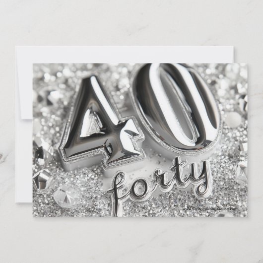 シルバーエレガントグリッター写真40歳の誕生日パーティー 招待状 (裏面)