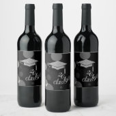 シルバーエレガントグリッター卒業式キャップ2019年クラス ワインラベル (ボトル)