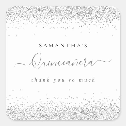 シルバーエレガントグリッター名キンチェニェラありがとう スクエアシール (正面)
