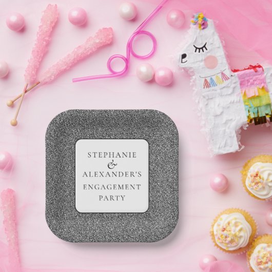 シルバーエレガントグリッター名婚約パーティ ペーパープレート (パーティー)