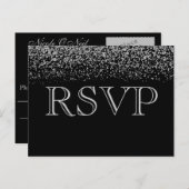 シルバーエレガントグリッター紙吹雪ウェディングRSVP インビテーションポストカード (正面/裏面)