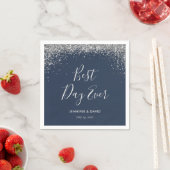 シルバーエレガントグリッター紙吹雪ネイビーブルー結婚ズ スタンダードカクテルナプキン (インサイチュ)