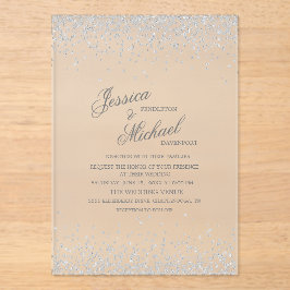 シルバーエレガントグリッター結婚ズ アクリル招待状