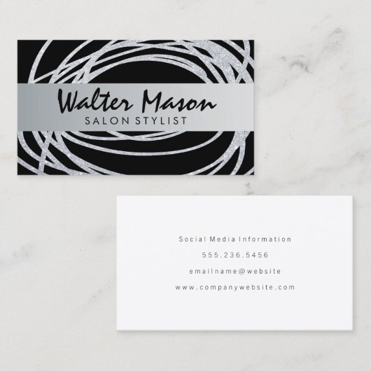 シルバーエレガントグリッター落書き 名刺 (正面/裏面)