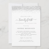 シルバーエレガントグリッター21歳の誕生日パーティー 招待状 (正面)