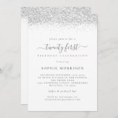 シルバーエレガントグリッター21歳の誕生日パーティー 招待状 (正面/裏面)