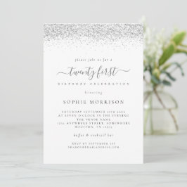 シルバーエレガントグリッター21歳の誕生日パーティー 招待状