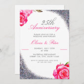 シルバーエレガントグリッター25結婚周年記念 招待状 (正面/裏面)