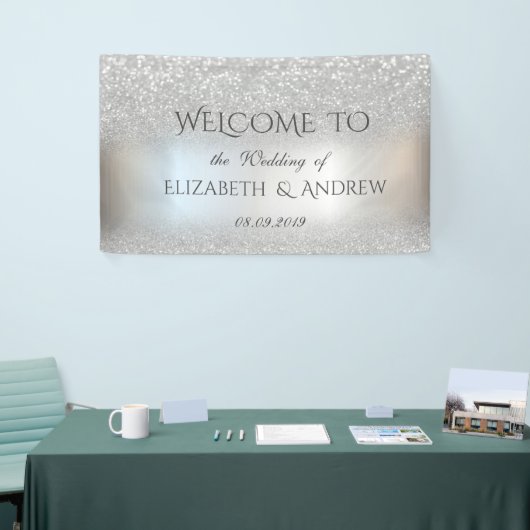 シルバーエレガントグリッター《写真》ぼけ味結婚のバナー 横断幕 (トレードショー)