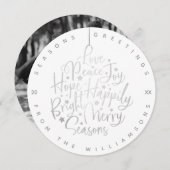 シルバーエレガントグリーティングタイポグラフィオーナメント写真 シーズンカード (正面/裏面)