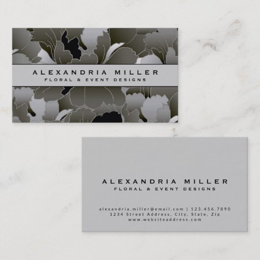 シルバーエレガントグレイとブラックフローラ 名刺 (正面/裏面)