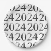 シルバーエレガントグレイ数字ハッピーニューイヤー2024 ペーパープレート (正面)