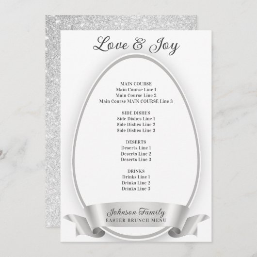 シルバーエレガントシンプルイースターエッグブランチ メニュー (正面/裏面)