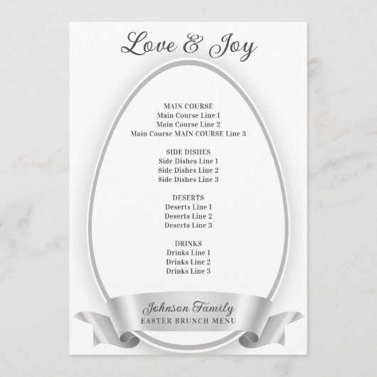 シルバーエレガントシンプルイースターエッグブランチ メニュー (正面)