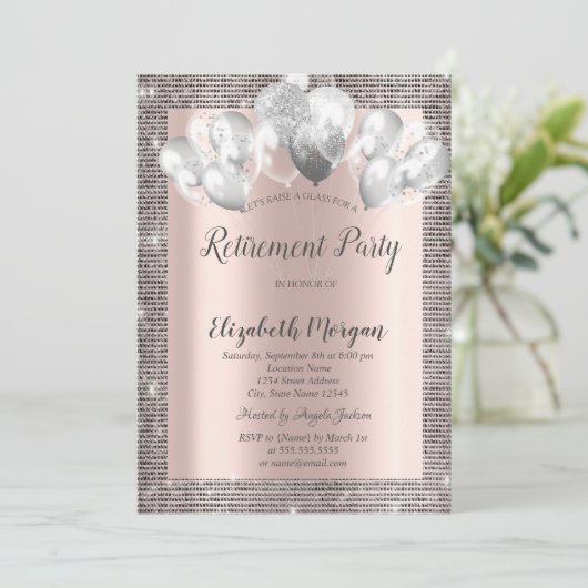 シルバーエレガントシークインフレームバラ金ゴールド退職 招待状 (スタンド正面)