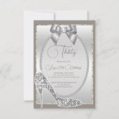 シルバーエレガントジュエルボウ&スティレット誕生日 招待状 (正面)