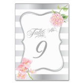 シルバーエレガントストライプピンクアジサイのテーブルカード テーブルナンバー (正面)