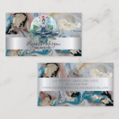 シルバーエレガントストライプロータスガールマーブル 名刺 (正面/裏面)