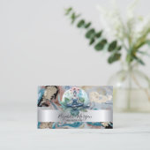 シルバーエレガントストライプロータスガールマーブル 名刺 (スタンド正面)