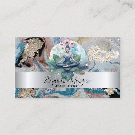 シルバーエレガントストライプロータスガールマーブル 名刺 (正面)