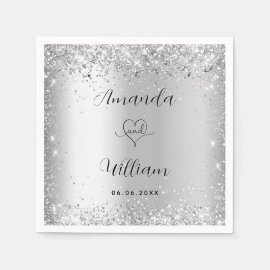 シルバーエレガントス結婚クリプト スタンダードカクテルナプキン (正面)