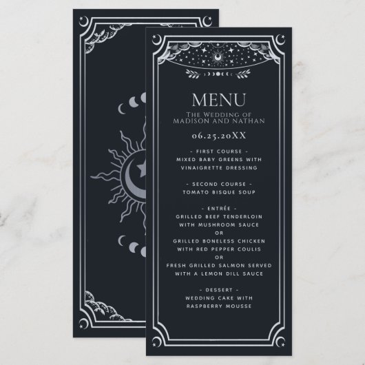 シルバーエレガントタロットカードゴシッ結婚クス メニュー (正面/裏面)