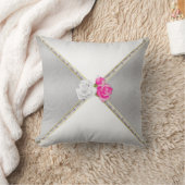 シルバーエレガントダマスクとピンクローズ クッション (ブランケット)