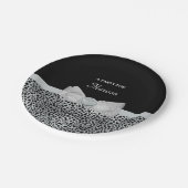 シルバーエレガントチーテプリントフリリーボウパーティー名 ペーパープレート (アングル)