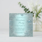 シルバーエレガントティール（緑がかった色）ブルースノーフレーククリスマスパーティー 招待状 (スタンド正面)