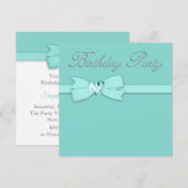 シルバーエレガントティール(緑がかった色)ブルーバースデーパーティー 招待状 (正面/裏面)
