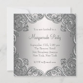 シルバーエレガントティール（緑がかった色）ブルーマスカレードパーティー 招待状 (裏面)