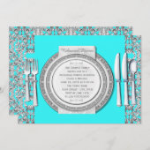 シルバーエレガントティール（緑がかった色）ブルーリハーサルディナー 招待状 (正面/裏面)