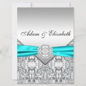 シルバーエレガントティール（緑がかった色）ブルー結婚式招待状 招待状 (正面)