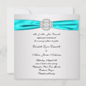 シルバーエレガントティール(緑がかった色)ブルー結婚式招待状 招待状 (裏面)