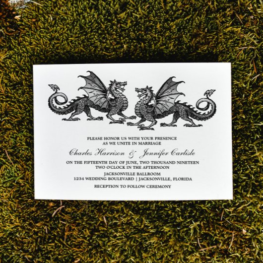 シルバーエレガントドラゴンウェディング招待 招待状