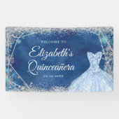 シルバーエレガントネイビークリスマススノーフレークXVアニョス 横断幕 (横)