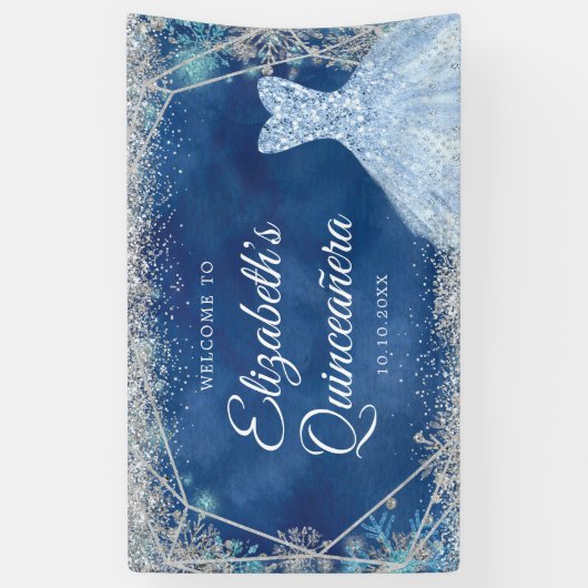 シルバーエレガントネイビークリスマススノーフレークXVアニョス 横断幕 (縦)