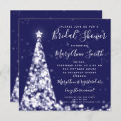 シルバーエレガントネイビークリスマスツリーブライダルシャワー 招待状 (正面/裏面)