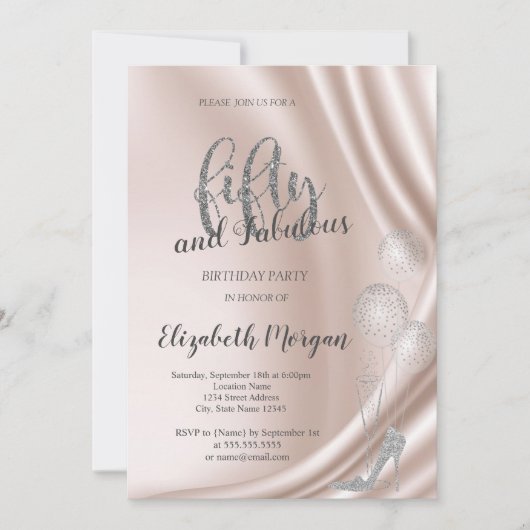 シルバーエレガントハイヒール50thバースデーパーティー 招待状 (正面)