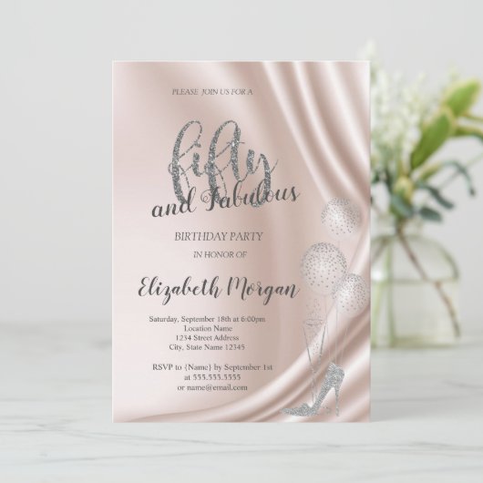 シルバーエレガントハイヒール50thバースデーパーティー 招待状 (スタンド正面)